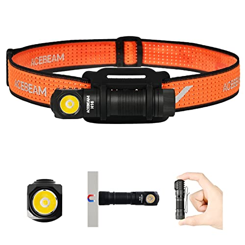 ACEBEAM H16 650 High Lumens Rechargeable Led Headlamp Flashlight, EDC AA Right Angle Flashlight, Pocket Mini Small Flash Light with Clip, 519A 90+ High CRI Led Head Lamp with Headband kit (5000K) - Image 1