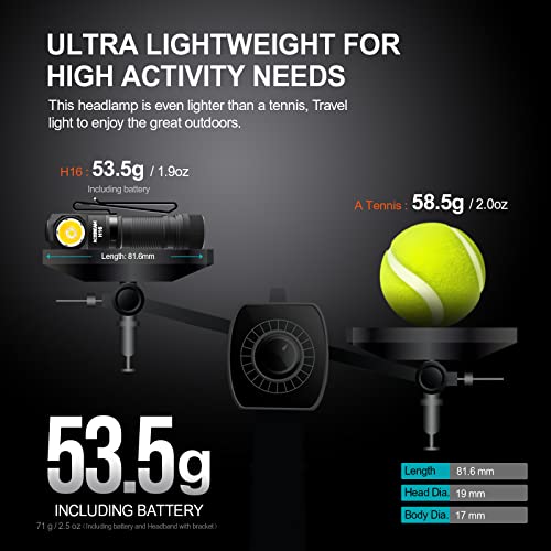 ACEBEAM H16 650 High Lumens Rechargeable Led Headlamp Flashlight, EDC AA Right Angle Flashlight, Pocket Mini Small Flash Light with Clip, 519A 90+ High CRI Led Head Lamp with Headband kit (5000K) - Image 4
