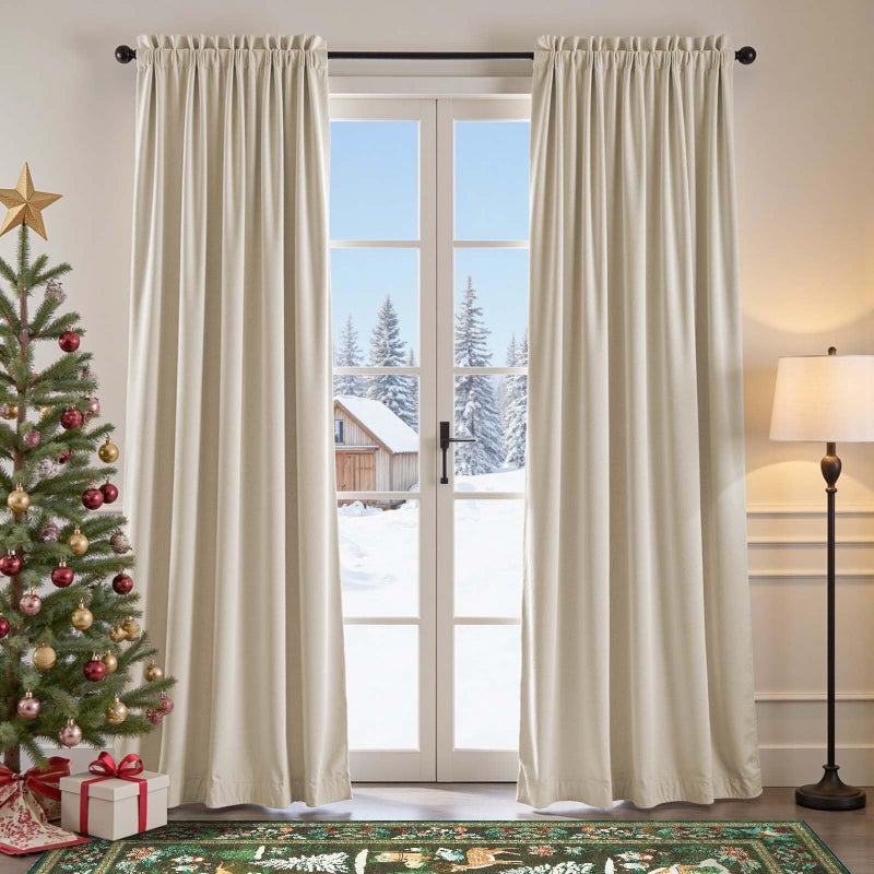 Lazzzy Velvet Blackout Curtains Thermal Insulated Room Window Drapes Super Soft Luxury Curtains for Living Room Bedroom Rod Pocket 2 Panels, Beige, 52" W x 84" L - Image 1