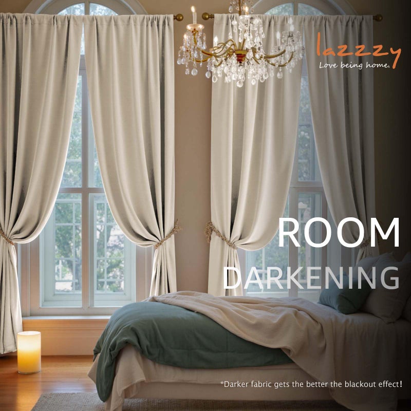 Lazzzy Velvet Blackout Curtains Thermal Insulated Room Window Drapes Super Soft Luxury Curtains for Living Room Bedroom Rod Pocket 2 Panels, Beige, 52" W x 84" L - Image 5
