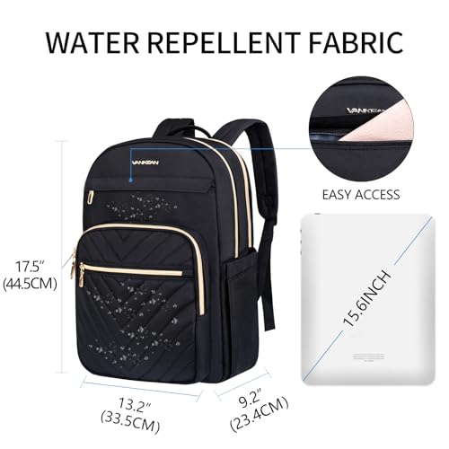 VANKEAN 173 Inch Laptop Backpack for Women Men Work Laptop Bag Fashion Waterproof Backpacks Nurse Stylish Travel Bags Casual Daypacks for College Business Black - Image 3