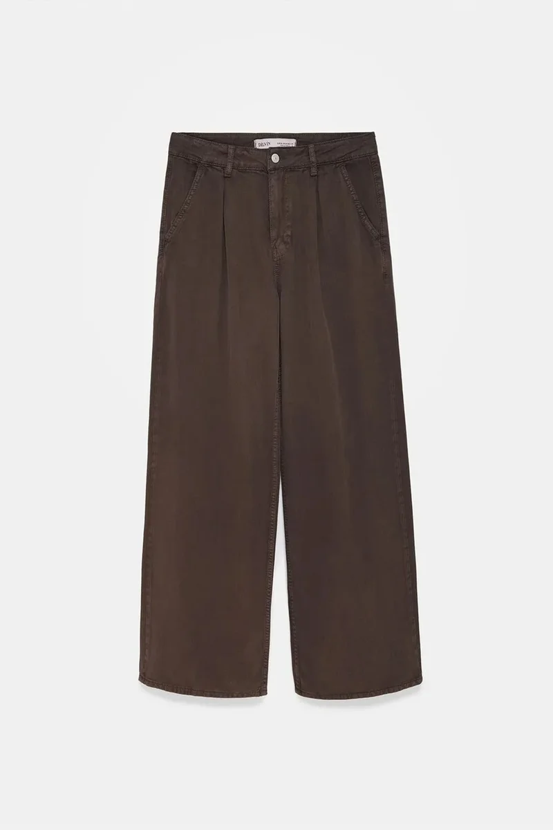 Dilvin Coffee Brown DILVIN Mid-Waist Wide-Leg Pleated Trousers for Women | Best Price UAE