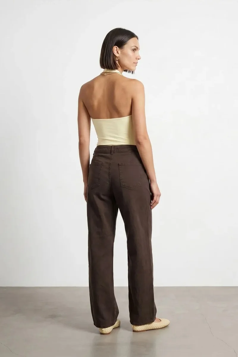Dilvin Coffee Brown DILVIN Mid-Waist Wide-Leg Pleated Trousers for Women | Best Price UAE