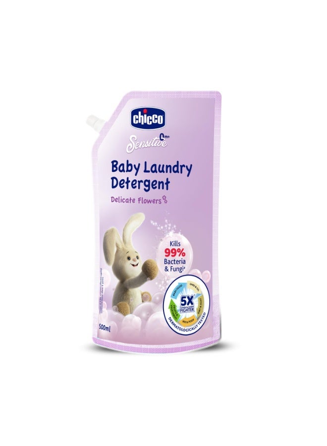 Chicco Baby Liquid Laundry Detergent, 5X Stain & Germ Fighter, Kills 99% of Germs, Dermatologically Tested, Effective & Gentle Cleaning, Delicate Flowers, Refill Pack (500 ML) - Image 1