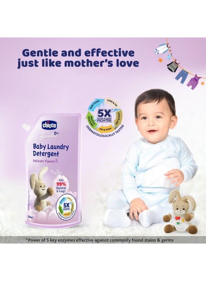 Chicco Baby Liquid Laundry Detergent, 5X Stain & Germ Fighter, Kills 99% of Germs, Dermatologically Tested, Effective & Gentle Cleaning, Delicate Flowers, Refill Pack (500 ML) - Image 2