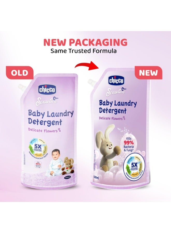 Chicco Baby Liquid Laundry Detergent, 5X Stain & Germ Fighter, Kills 99% of Germs, Dermatologically Tested, Effective & Gentle Cleaning, Delicate Flowers, Refill Pack (500 ML) - Image 3
