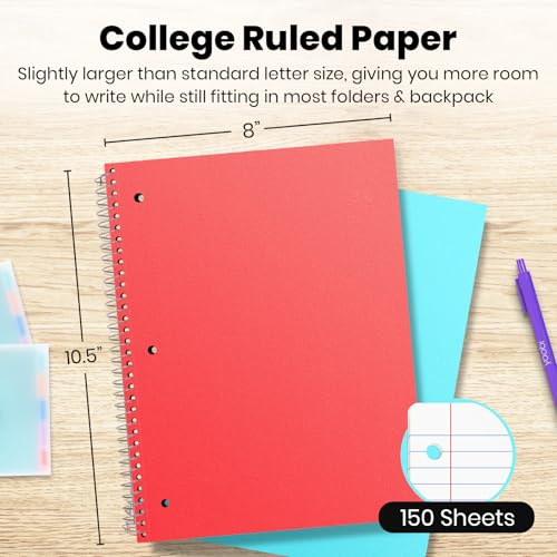Yoobi College Ruled 8 x 10.5” Spiral Notebook Set – Bulk 6-Pack of 1 Subject Notebooks – Perfect Addition – 100 Perforated 3-Hole Punched Sheets, For School, Office & Home - Image 3