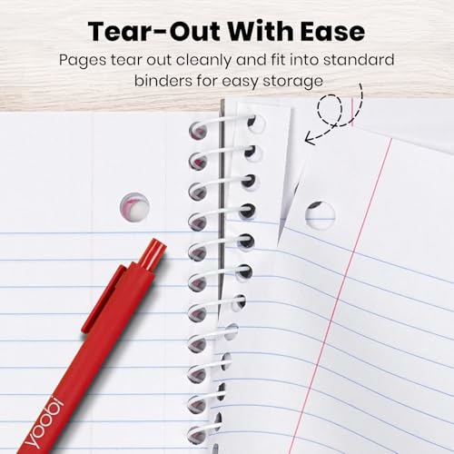 Yoobi College Ruled 8 x 10.5” Spiral Notebook Set – Bulk 6-Pack of 1 Subject Notebooks – Perfect Addition – 100 Perforated 3-Hole Punched Sheets, For School, Office & Home - Image 4