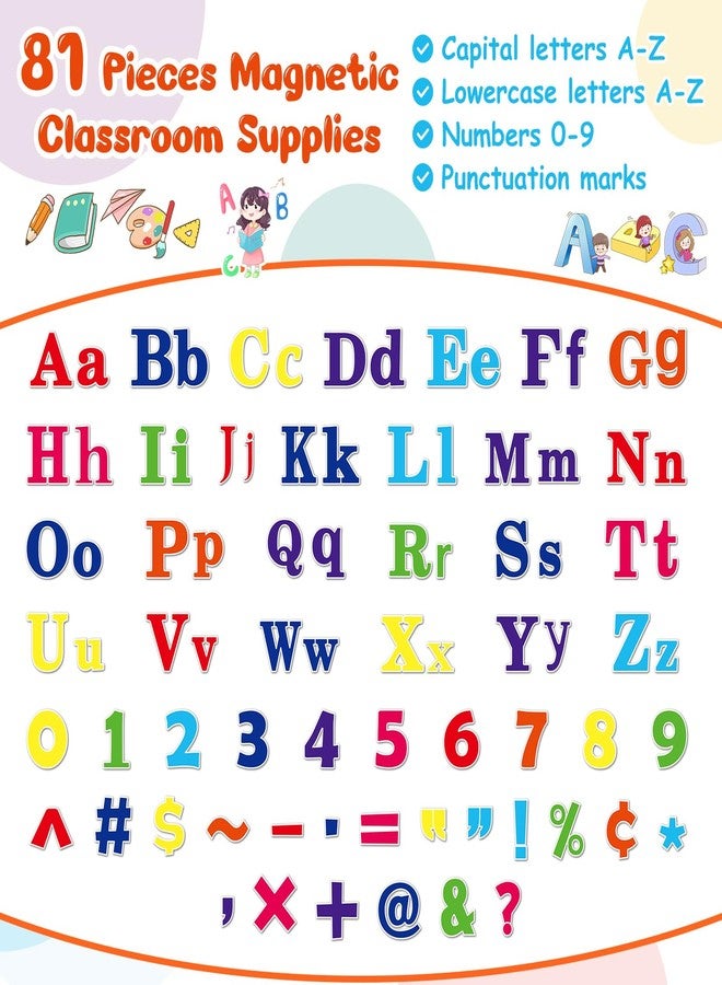 Wiooffen 81Pcs Magnetic Alphabet Letters Numbers Symbols Cutouts - Colorful Magnetic Bulletin Board Display Decorations for Home, Classroom, Bedroom - Image 4