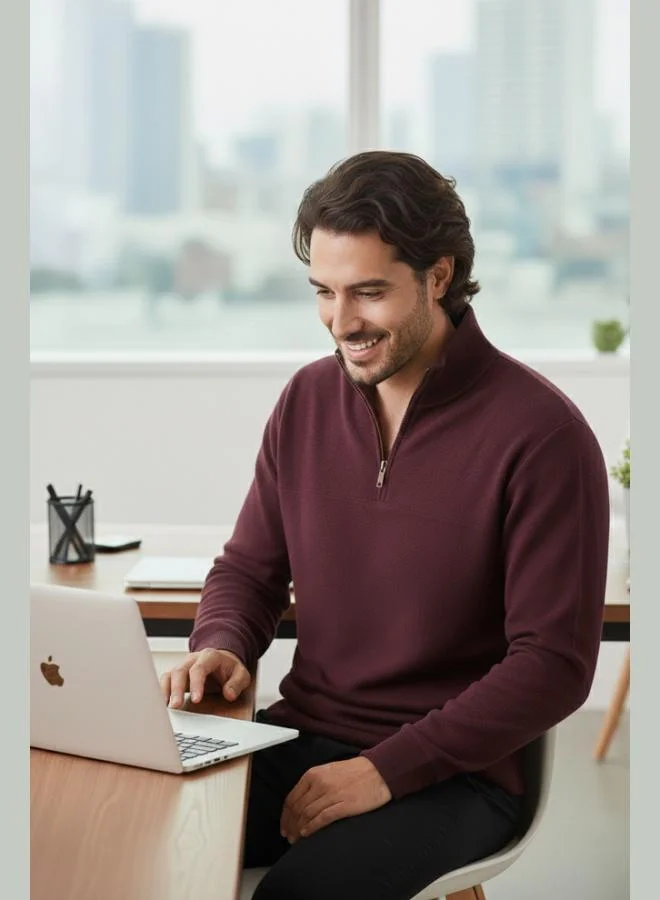 بوراتي كنزة رجالية بياقة واقفة وسحاب نصي من قطن بوراتي