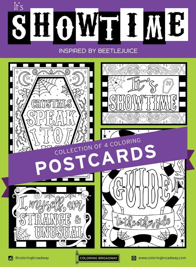 Coloring Broadway - BEETLEJUICE inspired Coloring Postcards (Set of 4) “It's Showtime” Collection, Broadway Musical Merchandise, Ideal Gift for a Broadway Theater Lover - Image 1