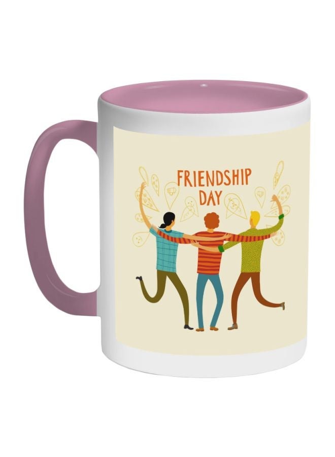 RYN Happy Friendship Day Printed Coffee Mug Pink/White/Beige 325ml
