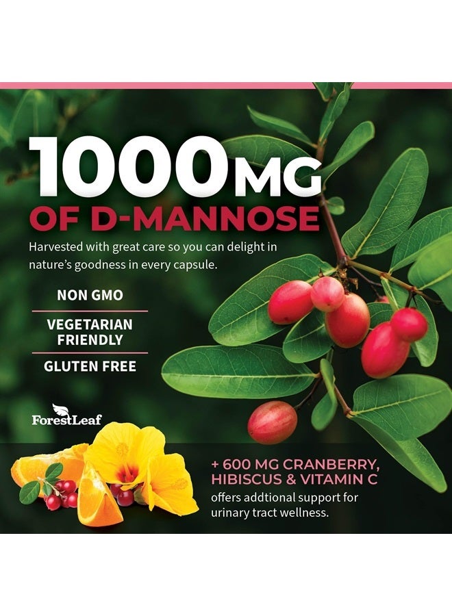 ForestLeaf D Mannose 1000mg Capsules - D-Mannose with Cranberry, Hibiscus & VIT C, Urinary Tract Health for Women and Men, Organic DMannose Pills for UTI, Urinary Health & Bladder Support 60 Capsules - Image 3
