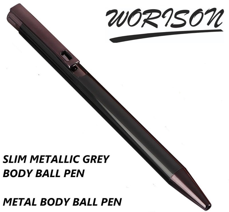 worison Elegant Slim Metallic Retractable Ballpoint Pens Smooth, Sturdy Ideal for Gifting (Grey, Pack of 1) - Image 2