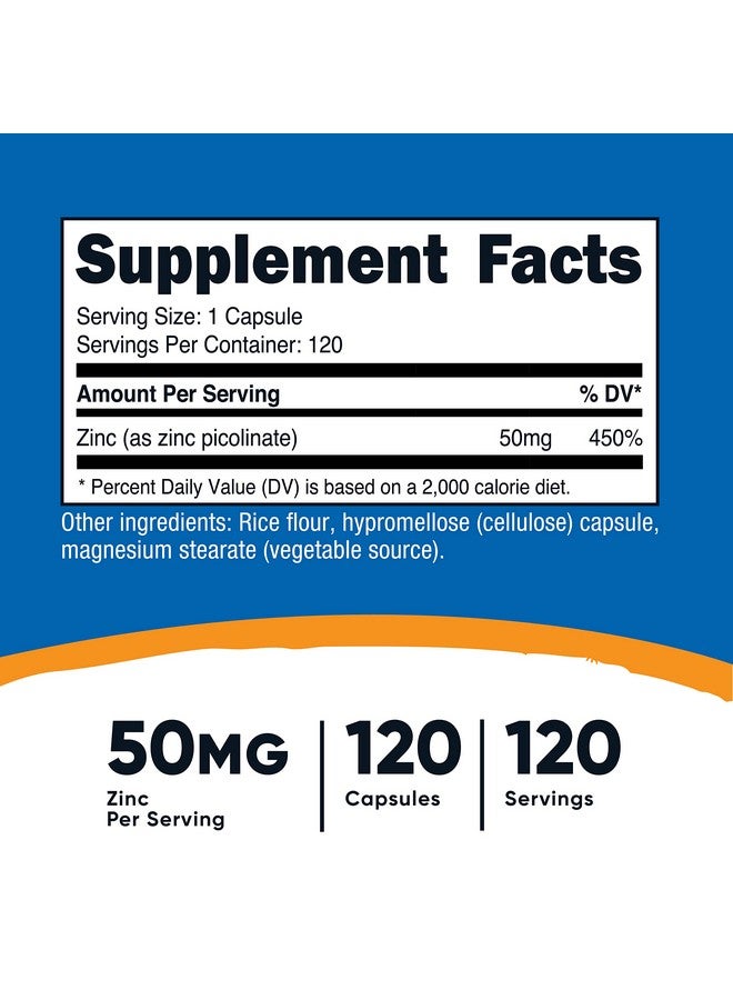 Nutricost زنك بيكولينات 50 ملغ 120 كبسولة نباتية خالية من الغلوتين وغير معدلة وراثيًا - Image 3