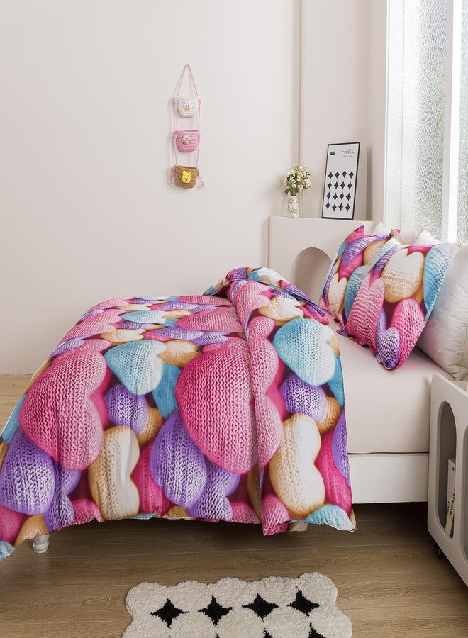 Caressma Heart Print Comforter Set Twin, Stereoscopic 5D Lovely Romantic Comforter Sets for Teens Girls and Boys, Colorful Cute Heart Pattern Bedding Comforter Set for All Seasons with Pillowshams - Image 3