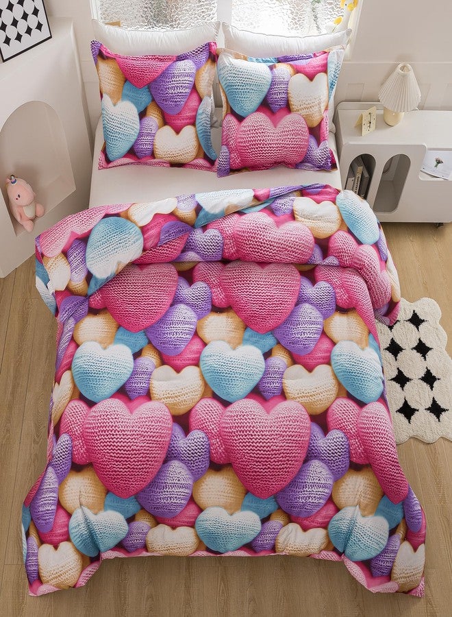 Caressma Heart Print Comforter Set Twin, Stereoscopic 5D Lovely Romantic Comforter Sets for Teens Girls and Boys, Colorful Cute Heart Pattern Bedding Comforter Set for All Seasons with Pillowshams - Image 2
