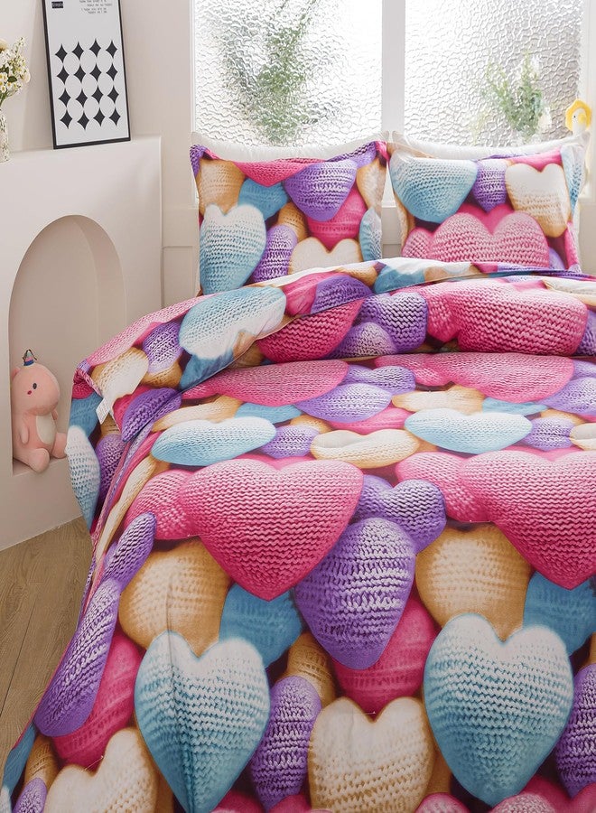 Caressma Heart Print Comforter Set Twin, Stereoscopic 5D Lovely Romantic Comforter Sets for Teens Girls and Boys, Colorful Cute Heart Pattern Bedding Comforter Set for All Seasons with Pillowshams - Image 4
