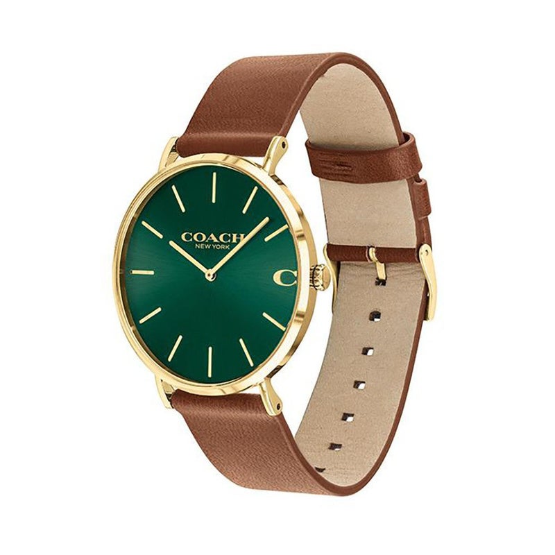 COACH Charles Green Dial Brown Leather Strap Men's Watch - 14602435 - Image 2