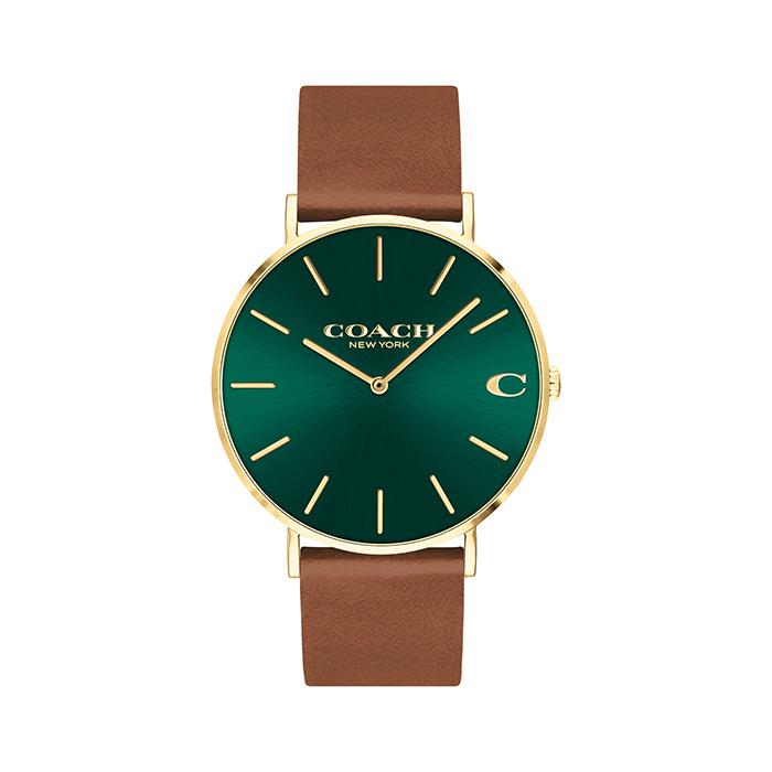 COACH Charles Green Dial Brown Leather Strap Men's Watch - 14602435 - Image 1