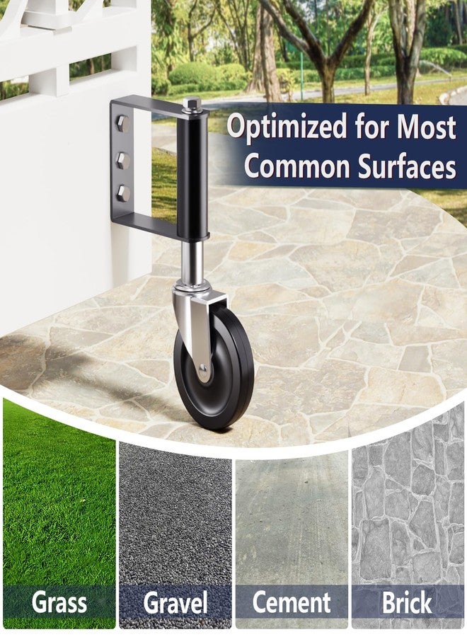 Ronlap عجلات رونلاب للبوابات الخشبية، عجلات دوارة بنابض للبوابات المعدنية المتأرجحة، عجلات بوابات شديدة التحمل للاستخدام الخارجي في المزارع، بكرات بوابات من الفينيل والخشب، 220 رطلاً، 4 بوصات، أسود - Image 4