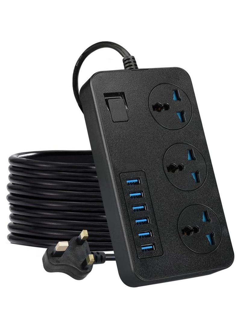 ECVV Power Strips with 3 Universal Plug Adapter Outlets, 6 USB Charger Ports, Outlet extender 2M Extension Cord, Household Socket Surge Protector Desk USB Charging Station for Home Office - Image 1