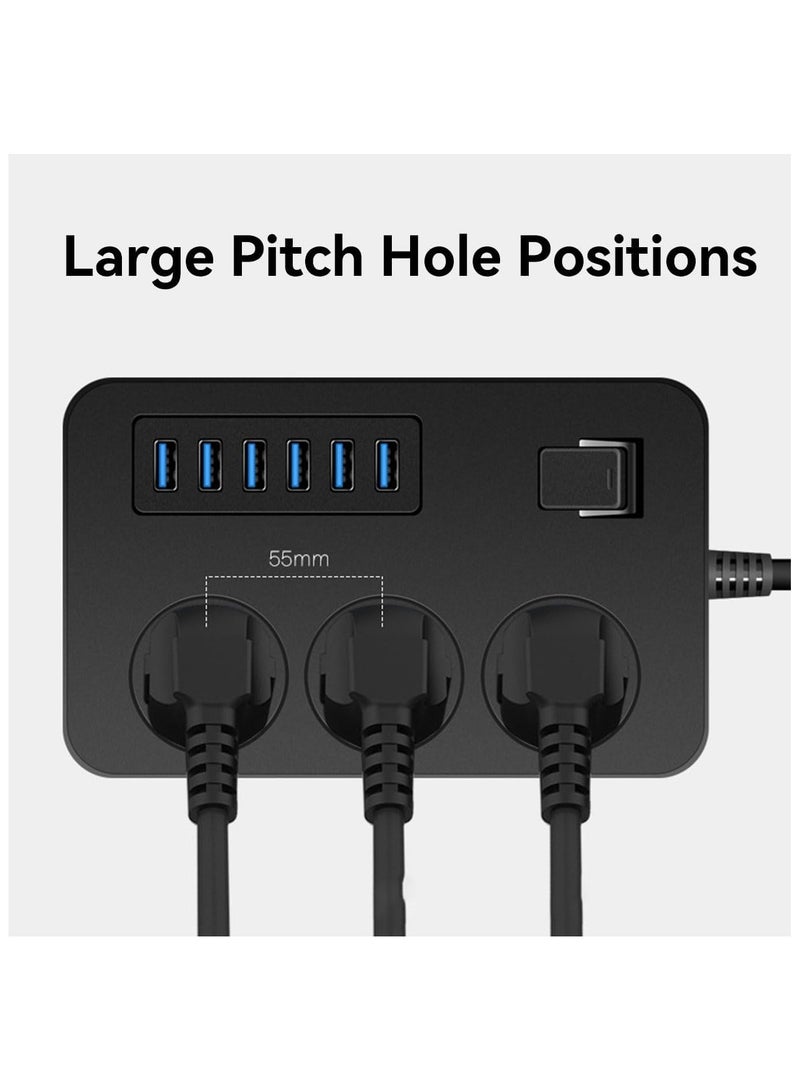 ECVV Power Strips with 3 Universal Plug Adapter Outlets, 6 USB Charger Ports, Outlet extender 2M Extension Cord, Household Socket Surge Protector Desk USB Charging Station for Home Office - Image 4