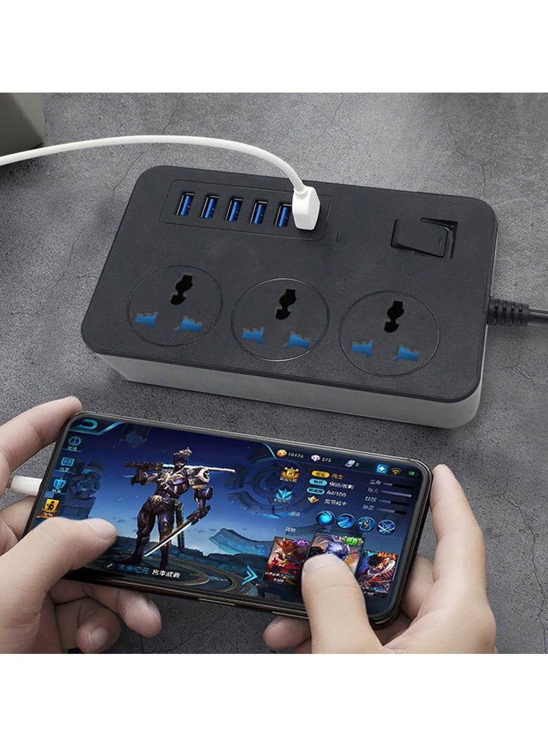 ECVV Power Strips with 3 Universal Plug Adapter Outlets, 6 USB Charger Ports, Outlet extender 2M Extension Cord, Household Socket Surge Protector Desk USB Charging Station for Home Office - Image 5