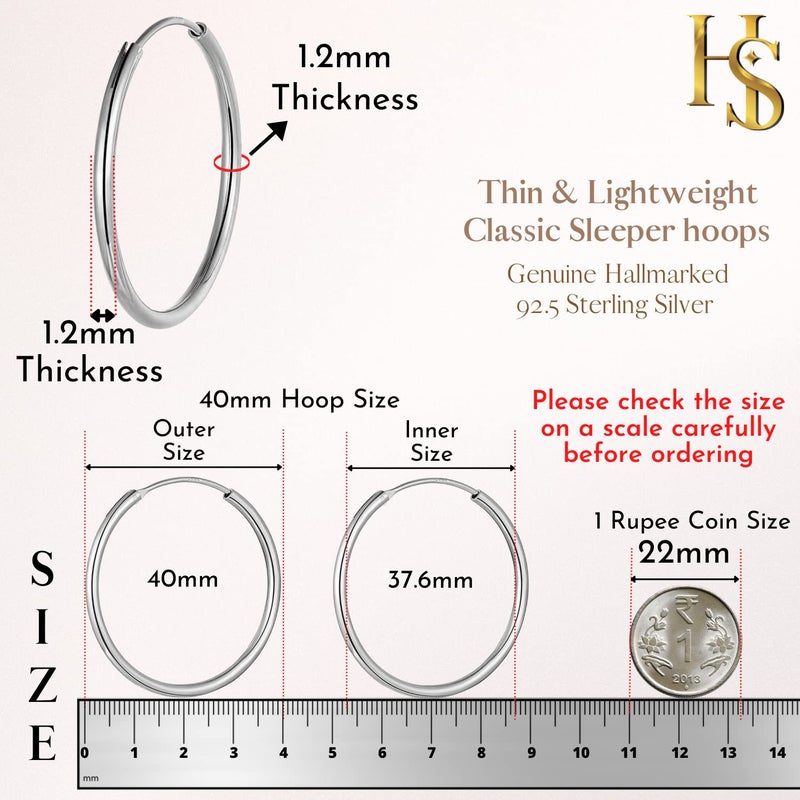 HighSpark أقراط هووب فضة 925 | أقراط هووب دائرية كلاسيكية من الفضة الاسترليني 92.5 بحجم من 10mm إلى 40mm | هدية رائعة للرجال والنساء والأولاد والبنات - Image 2