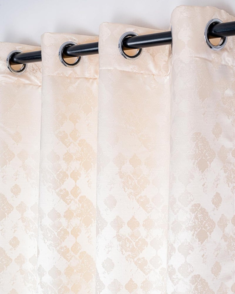 Parda Online Off White 9 ft Jaquard Fabric Smash Design Eyelet Long Window Curtain - Pack of 2 - Image 1