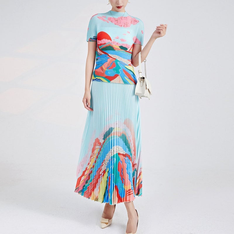 Shenzhen Nanyou High-End Short-Sleeved T-Shirt Women'S Printed Pleated Top Thin T-Shirt Women'S Instagram Fashion - Image 2