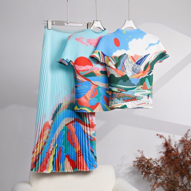 Shenzhen Nanyou High-End Short-Sleeved T-Shirt Women'S Printed Pleated Top Thin T-Shirt Women'S Instagram Fashion - Image 3