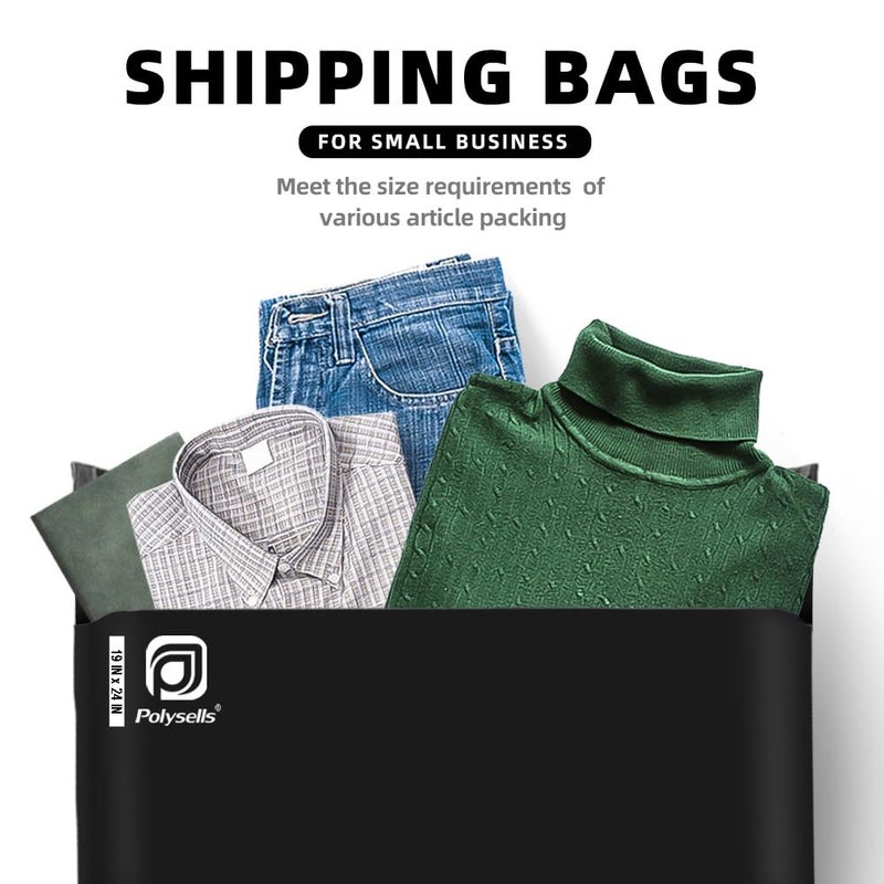POLYSELLS 50 pcs 19x24 Inches Black Poly Mailers Shipping Envelopes, Strong Adhesive Sealing, Waterproof, and Tear-resistant Postal Mailing Bags for Clothing, Books, and Accessories - Image 4