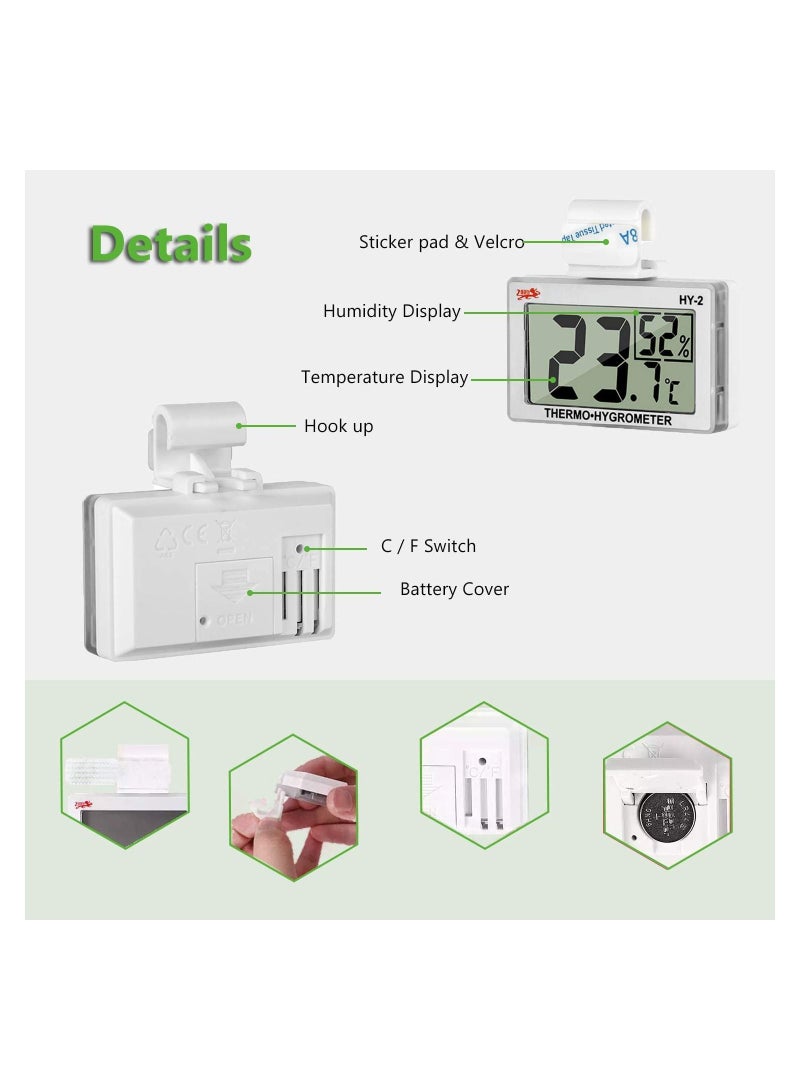 SYOSI مقياس حرارة ورطوبة زواحف مع شاشة LCD لقياس الرطوبة يعمل مع وسادة تسخين الزواحف لمراقبة درجة الحرارة والرطوبة في حوض الزواحف مثالي للسلحفاة والثعبان والسحلية والضفدع والعنكبوت وصندوق النباتات - Image 4