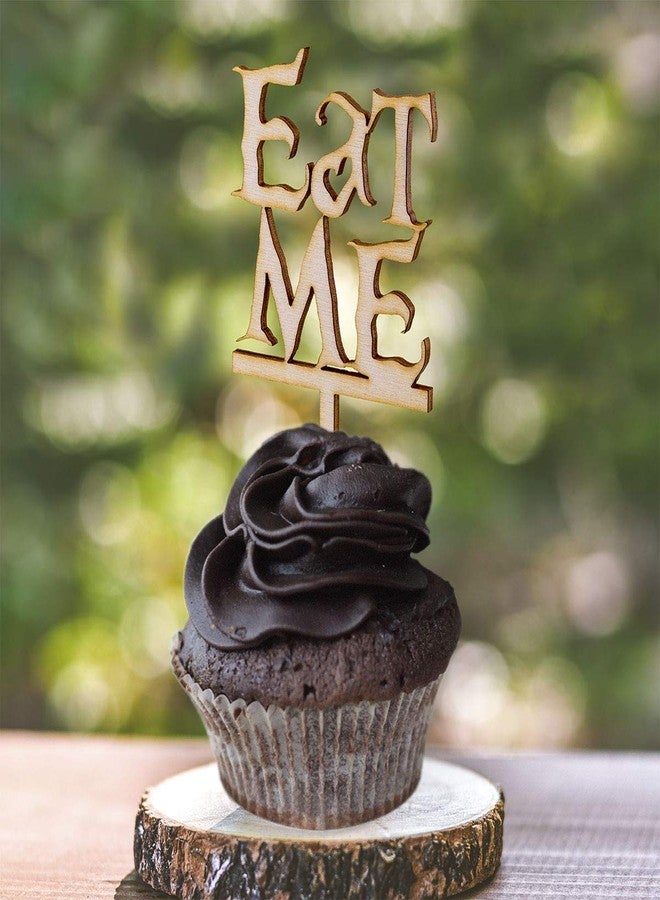 Summer-Ray.com Summer-Ray 50pcs Wooden Eat Me Cupcake Topper Alice in the Wonderland Cupcake Topper - Image 3