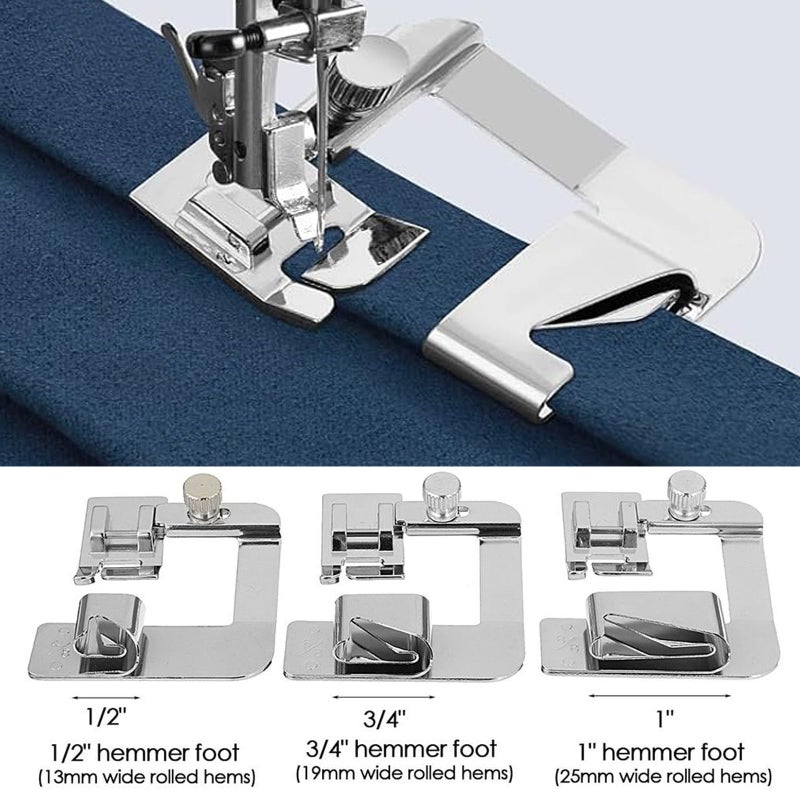 YEQIN 3 Sizes Wide Rolled Hem Pressure Foot Sewing Machine Presser Foot Hemmer Foot Set 1/2 Inch, 3/4 Inch, 1 Inch Compatible with for Brother Singer and Other Low Shank Sewing Machine - Image 2