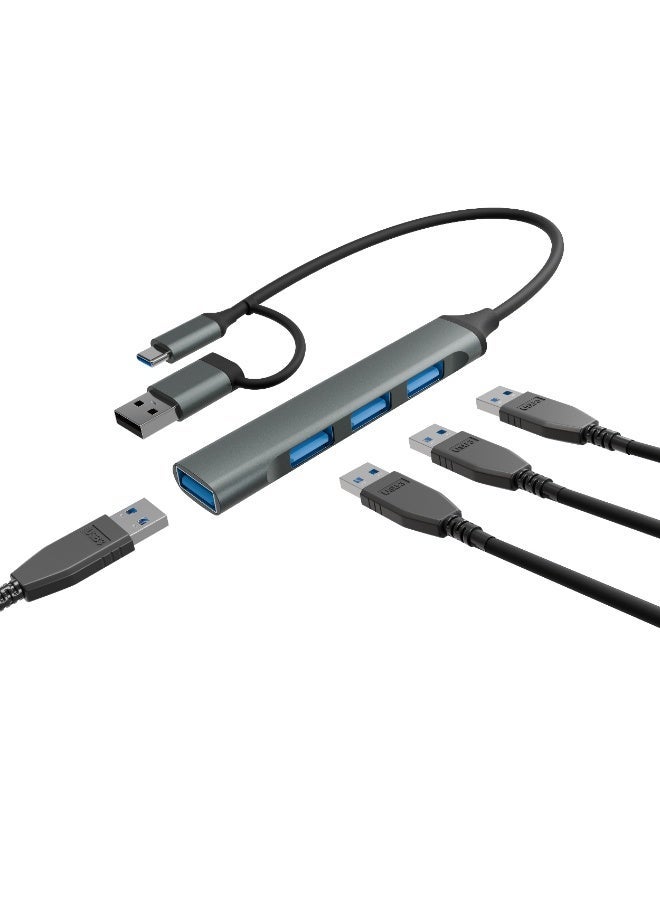 بورودو موزع USB متعدد المنافذ 4 في 1، رؤوس USB-A وUSB-C قابلة للتبديل / دعم أجهزة متعددة / نقل بيانات فائق السرعة / هيكل من سبائك الألومنيوم / توصيل وتشغيل - أسود - Image 3