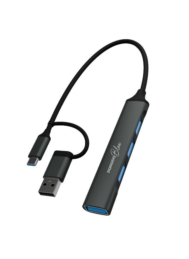 بورودو موزع USB متعدد المنافذ 4 في 1، رؤوس USB-A وUSB-C قابلة للتبديل / دعم أجهزة متعددة / نقل بيانات فائق السرعة / هيكل من سبائك الألومنيوم / توصيل وتشغيل - أسود - Image 1
