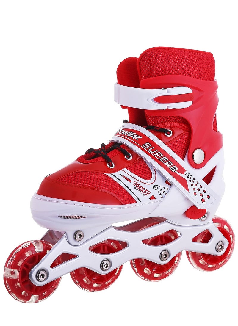 باور حذاء باتيناج قابل للتعديل عجل صف واحد فلاش LED، أحمر/أبيض Size Small 31-34  - Image 3