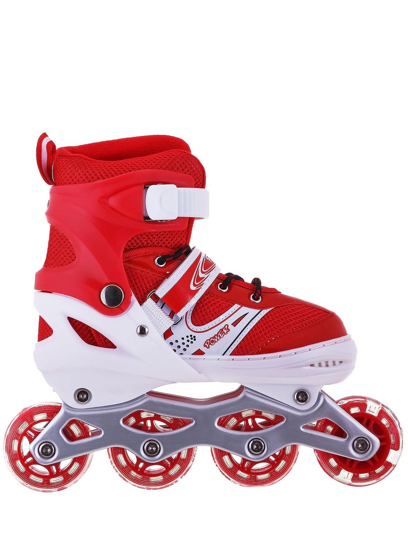 باور حذاء باتيناج قابل للتعديل عجل صف واحد فلاش LED، أحمر/أبيض Size Small 31-34  - Image 4