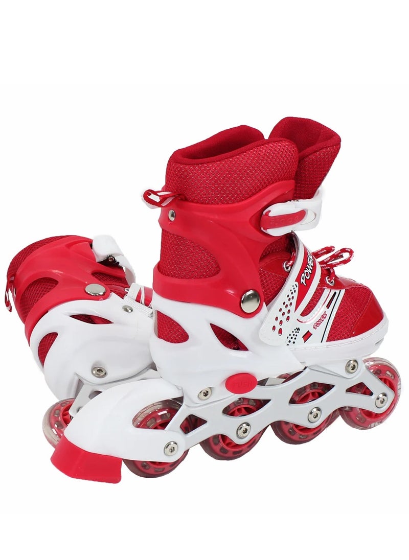 باور حذاء باتيناج قابل للتعديل عجل صف واحد فلاش LED، أحمر/أبيض Size Small 31-34  - Image 2