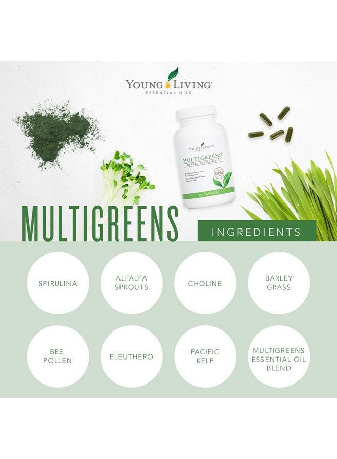 يونغ ليفينغ كبسولات يونج ليفينج مولتي جرينز - 120 قرصًا من الزيوت العطرية - تعزيز الحيوية ودعم الأنظمة الغدية والعصبية والدورة الدموية - مكمل عشبي يحتوي على زيوت منشطة - Image 2