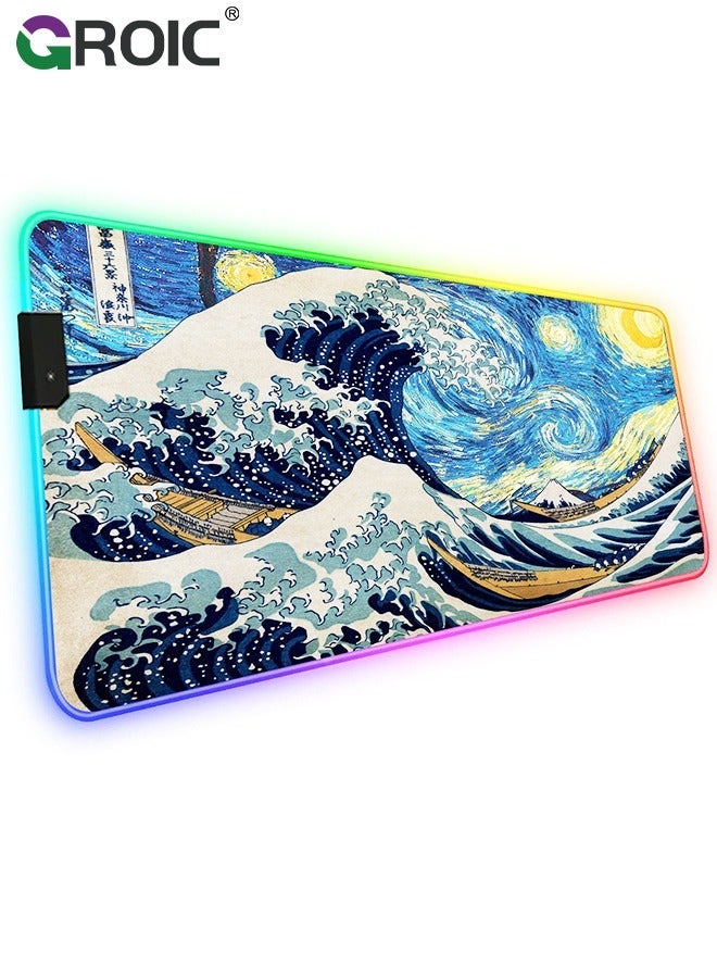 GROIC Gaming Mouse Pad, RGB Mat, Large with 7 LED Colors, and Waterproof Fabric Surface, Non-Slip Rubber Base for PC Laptop Keyboard - Image 1