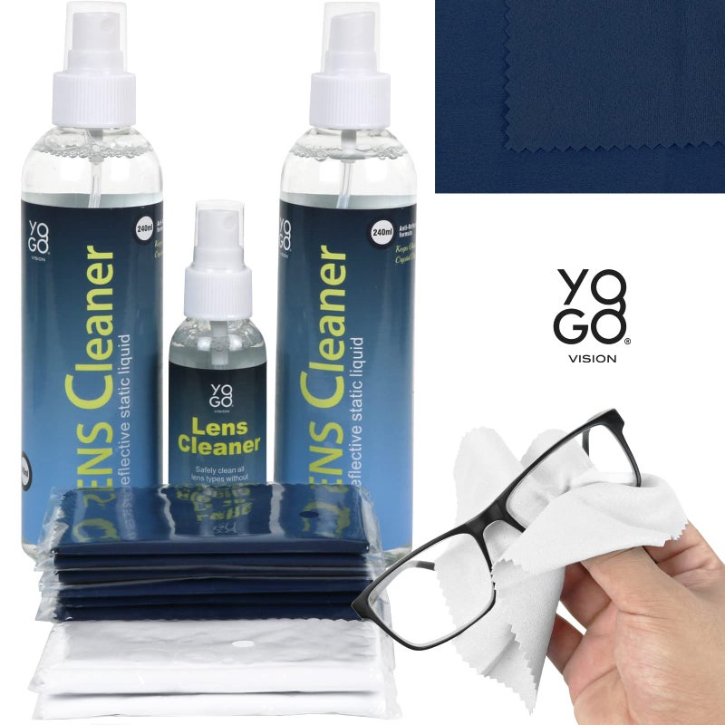 Yogo Vision بخاخ تنظيف العدسات 3 منظف نظارات، مع 10 قطع قماش ميكروفايبر، طقم يحتوي على الأمونيا وخالي من الخطوط وآمن للنظارات والإلكترونيات - Image 2