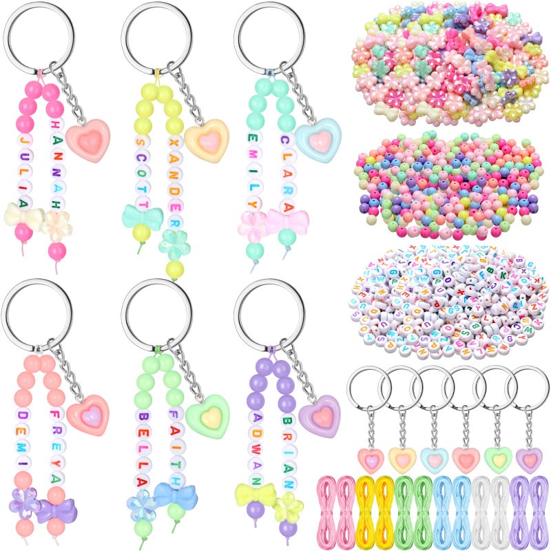 Landical 564 Pcs Valentines DIY Bead Keychain Kit Key Chain Making Craft Bow Heart Adjustable Letter Beads String Mama Sport Gift Alphabet Jewelry Backpack Accessories Holiday Party Favor(Candy Color) - Image 1