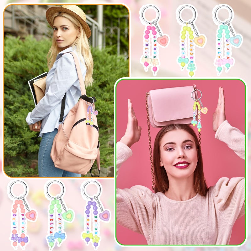Landical 564 Pcs Valentines DIY Bead Keychain Kit Key Chain Making Craft Bow Heart Adjustable Letter Beads String Mama Sport Gift Alphabet Jewelry Backpack Accessories Holiday Party Favor(Candy Color) - Image 4