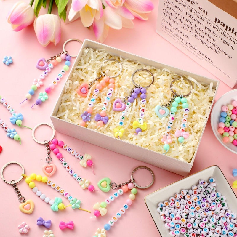 Landical 564 Pcs Valentines DIY Bead Keychain Kit Key Chain Making Craft Bow Heart Adjustable Letter Beads String Mama Sport Gift Alphabet Jewelry Backpack Accessories Holiday Party Favor(Candy Color) - Image 3