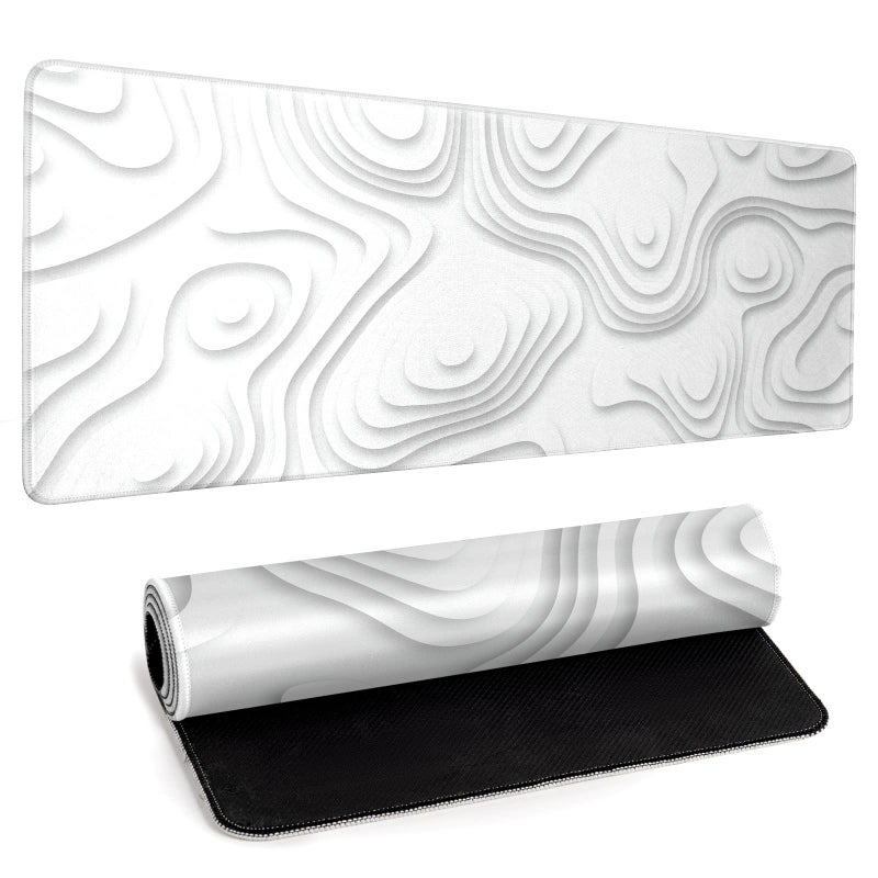 llzdeuan Solid Geometry Large Gaming Mouse Pad White Mouse Pad Gaming Big Desk Pad Desk Mat with Stitched Edge 31.5''x11.8'' Computer Mousepad Waterproof Desk Protector - Image 1