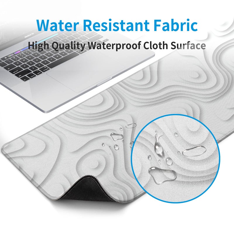 llzdeuan Solid Geometry Large Gaming Mouse Pad White Mouse Pad Gaming Big Desk Pad Desk Mat with Stitched Edge 31.5''x11.8'' Computer Mousepad Waterproof Desk Protector - Image 4