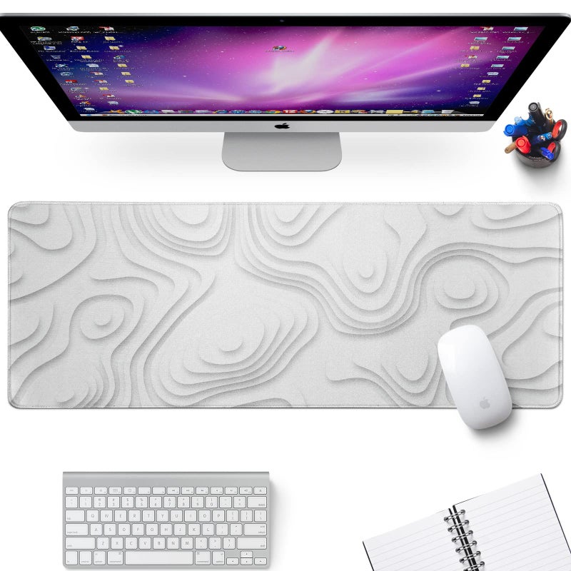 llzdeuan Solid Geometry Large Gaming Mouse Pad White Mouse Pad Gaming Big Desk Pad Desk Mat with Stitched Edge 31.5''x11.8'' Computer Mousepad Waterproof Desk Protector - Image 2